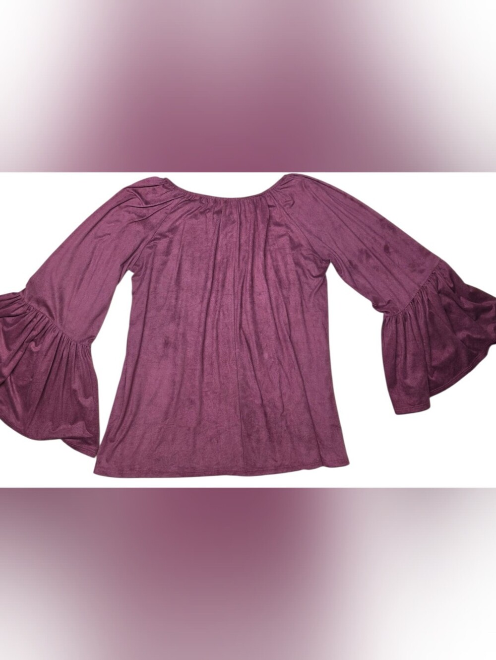 Plum Boho Big Bell Sleeves Suede-like Top